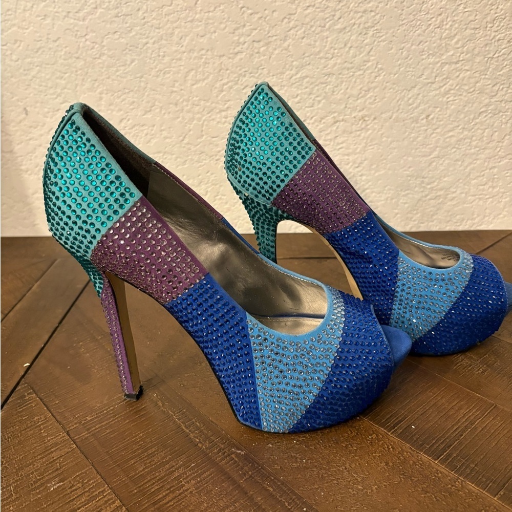 Enzo Angiolini Blue and Purple Peep-Toe Heels